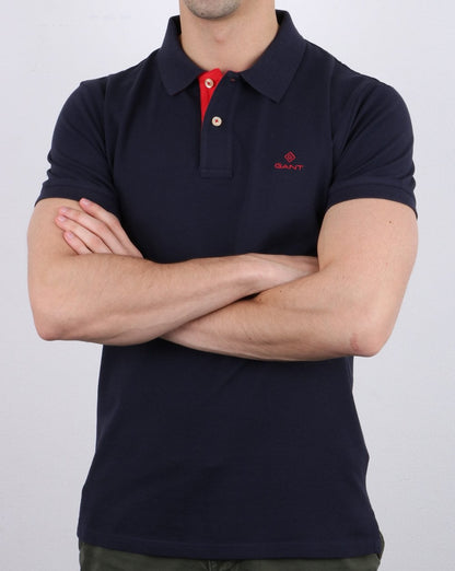 Gant Contrast Collar Polo Shirt Navy -Red