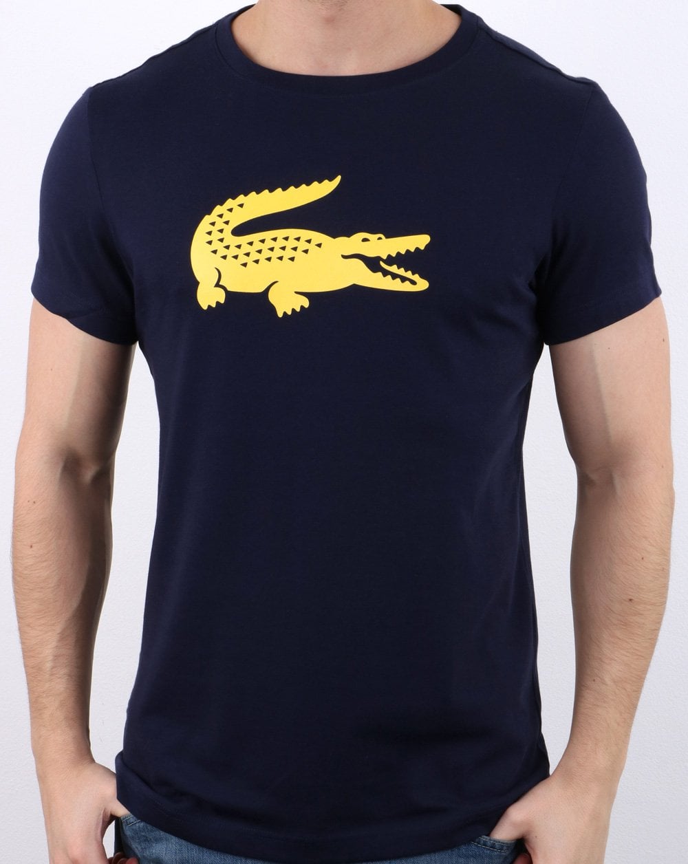 Lacoste Croc Print T Shirt Navy/Lemon