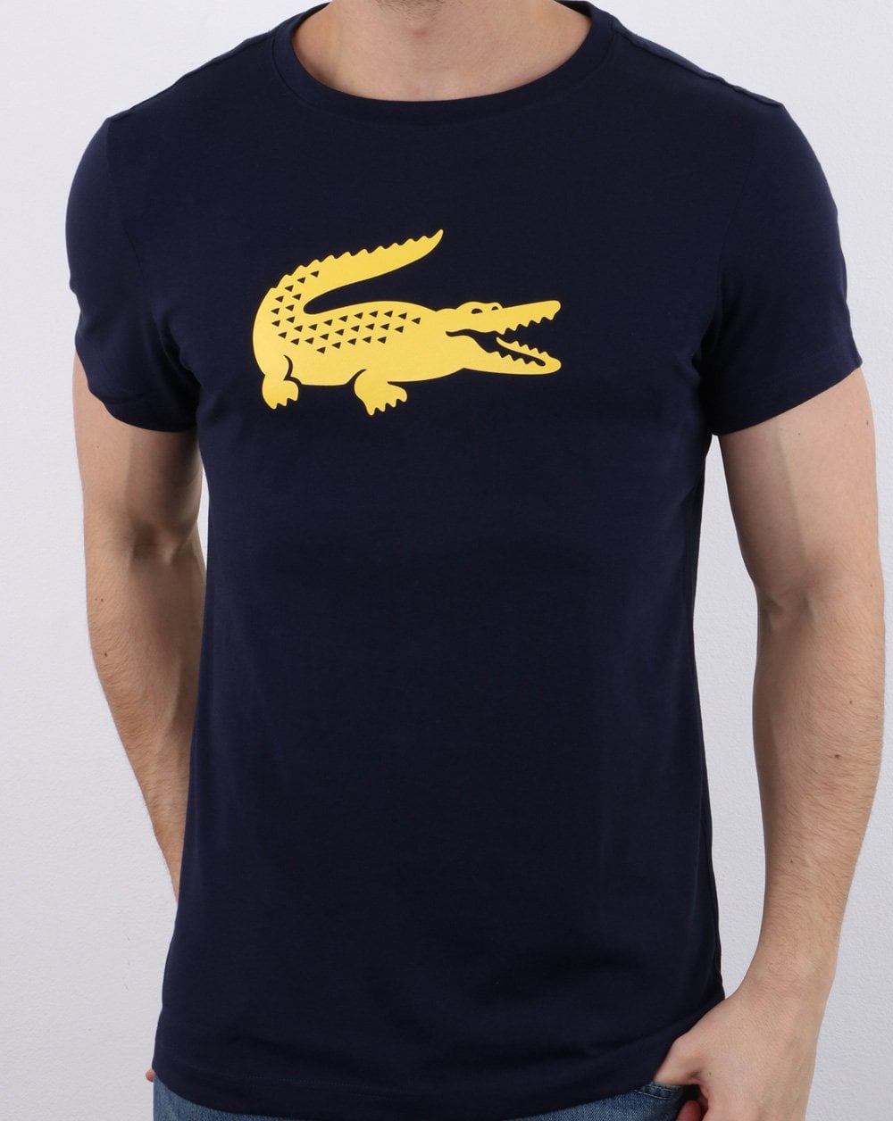 Lacoste Croc Print T Shirt Navy/Lemon