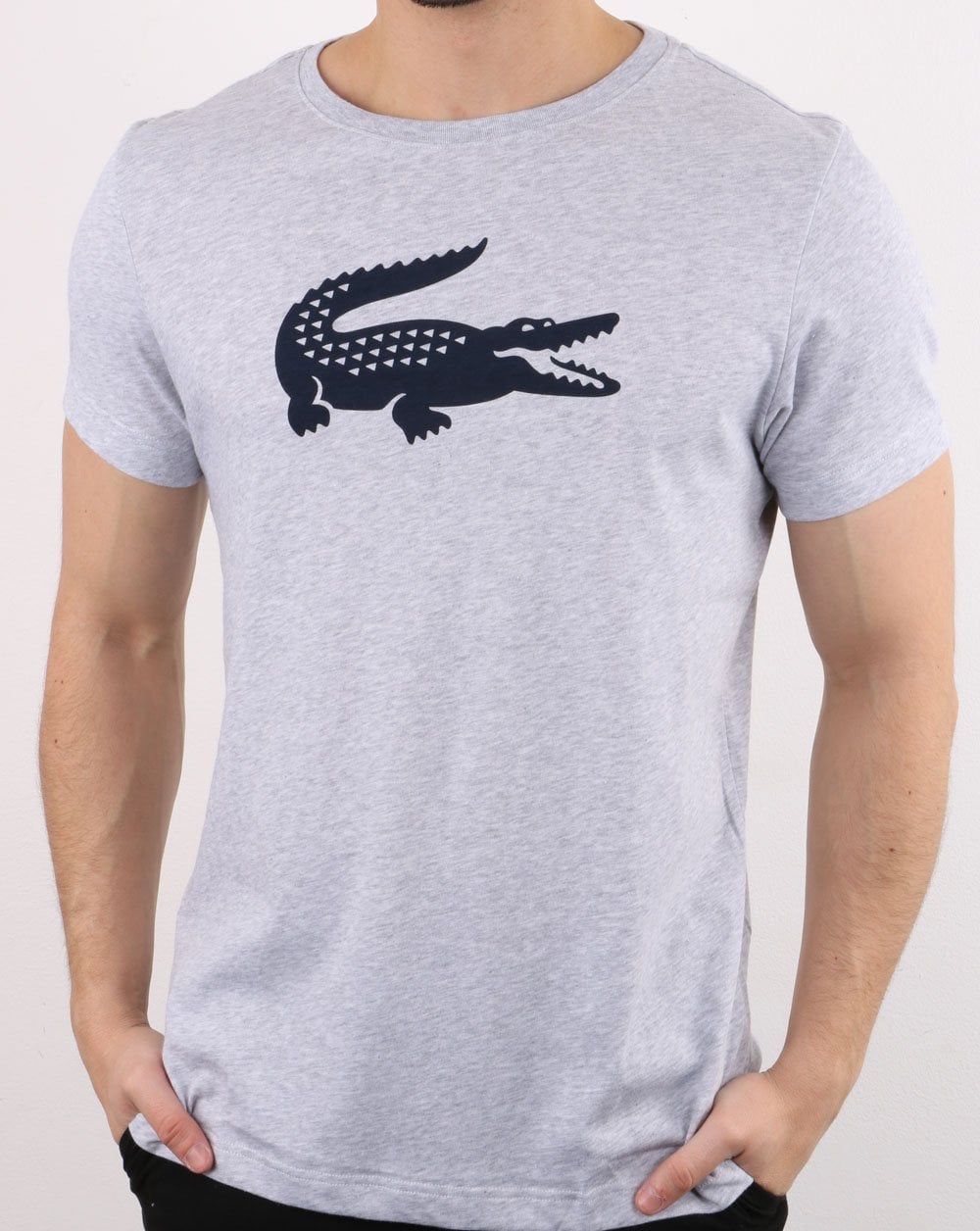 Lacoste Croc Print T Shirt Silver Chine/Navy