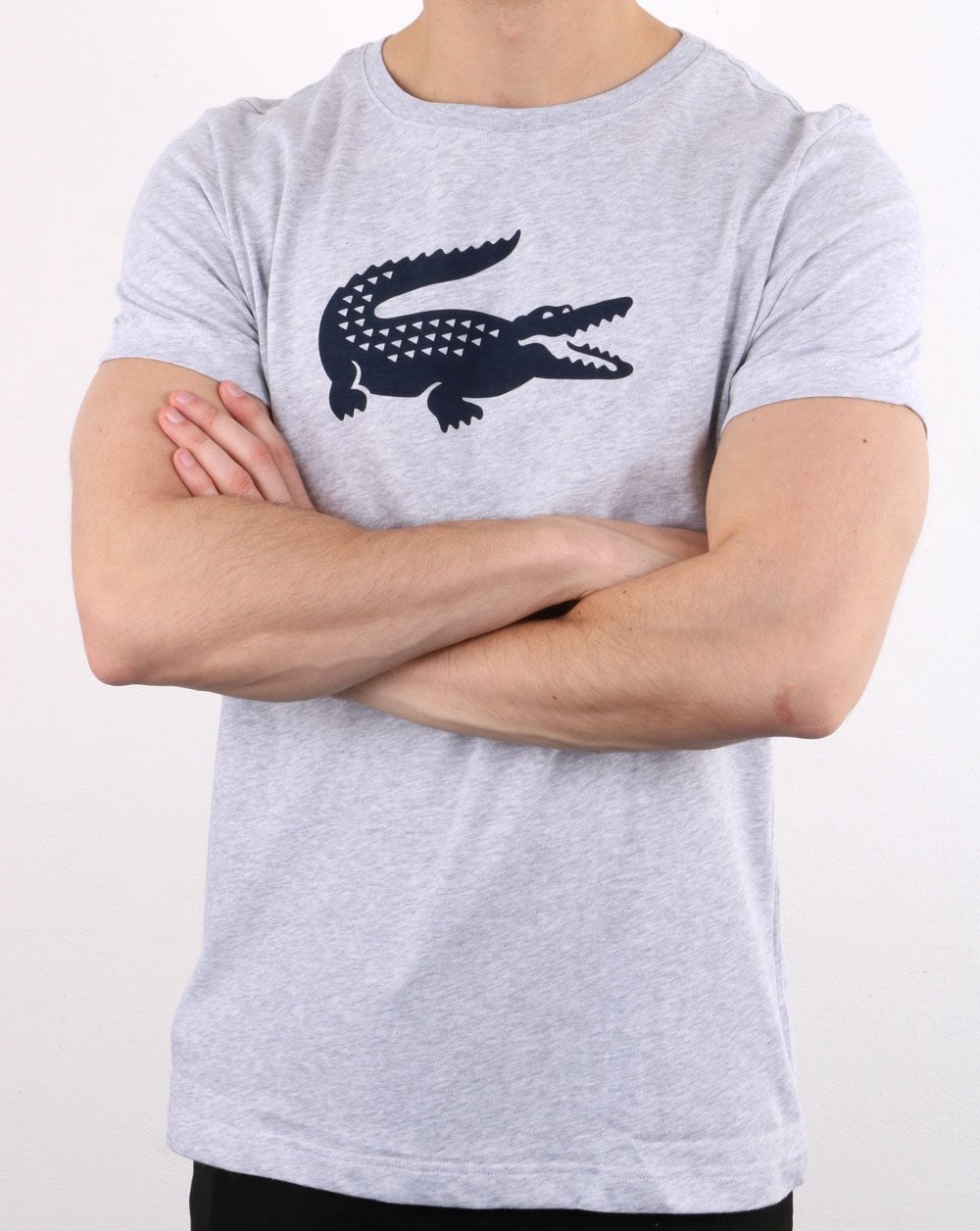 Lacoste Croc Print T Shirt Silver Chine/Navy