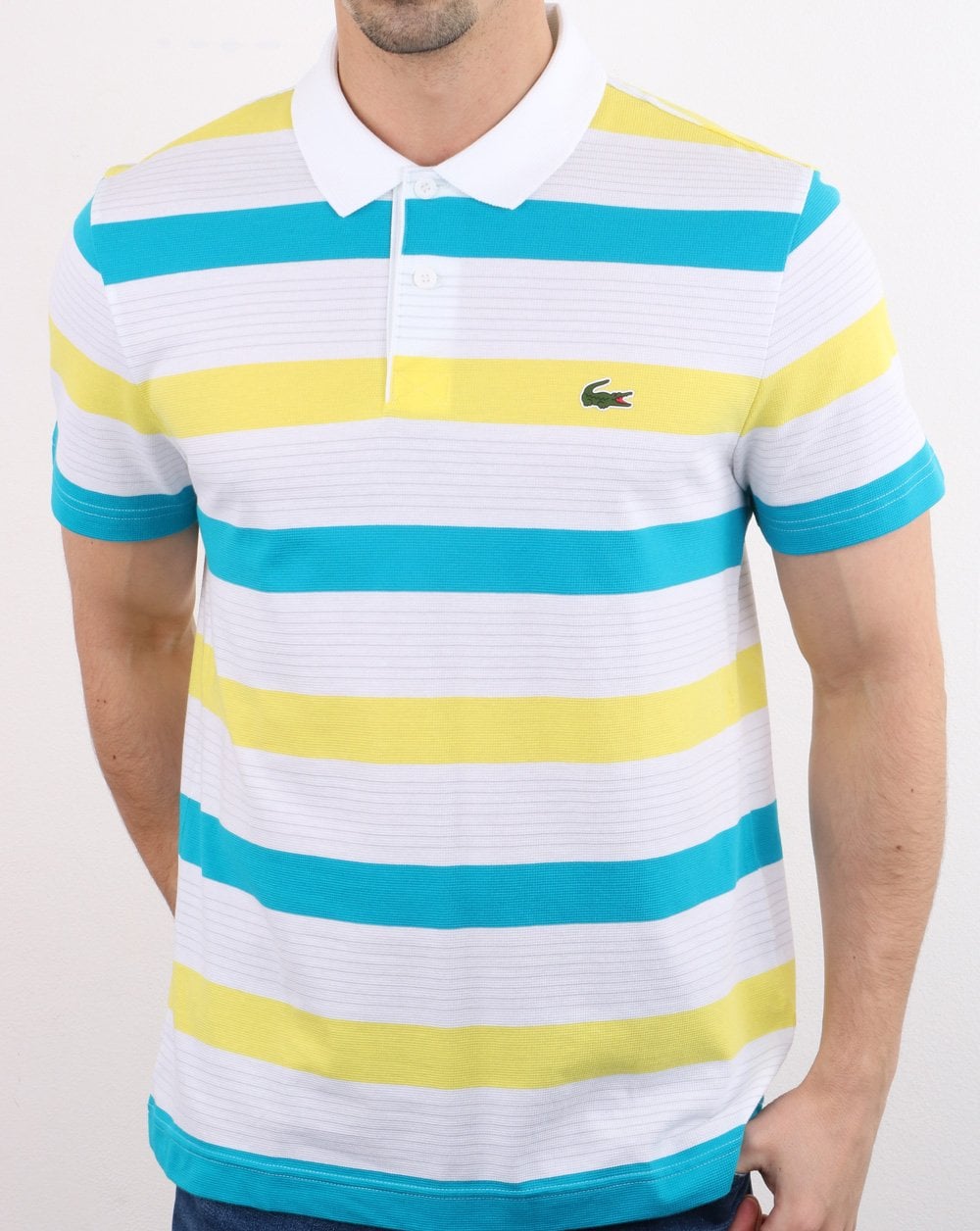 Lacoste Striped Polo Shirt White/lemon/cuba