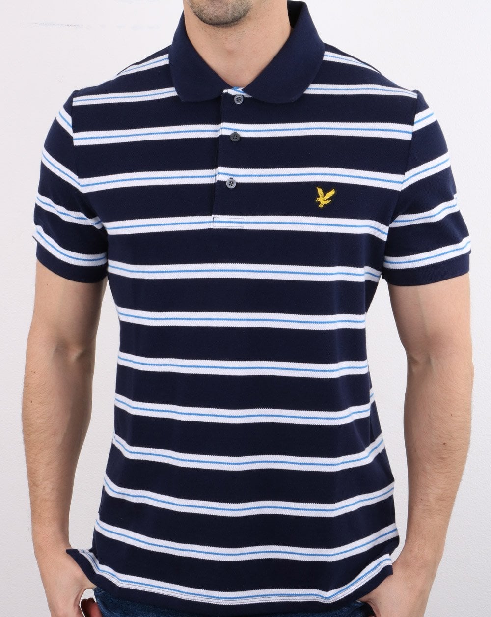 Lyle And Scott Wide Double Stripe Polo Navy