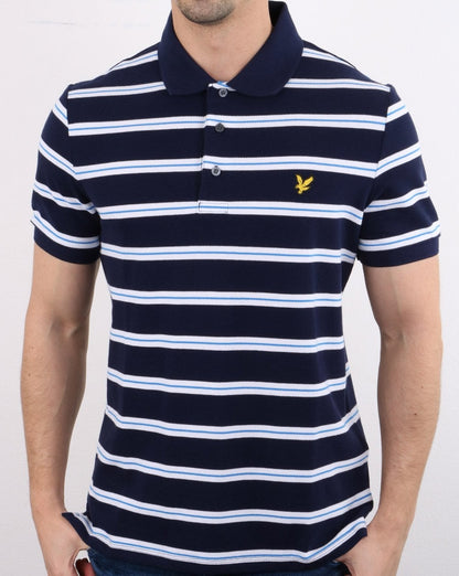 Lyle And Scott Wide Double Stripe Polo Navy