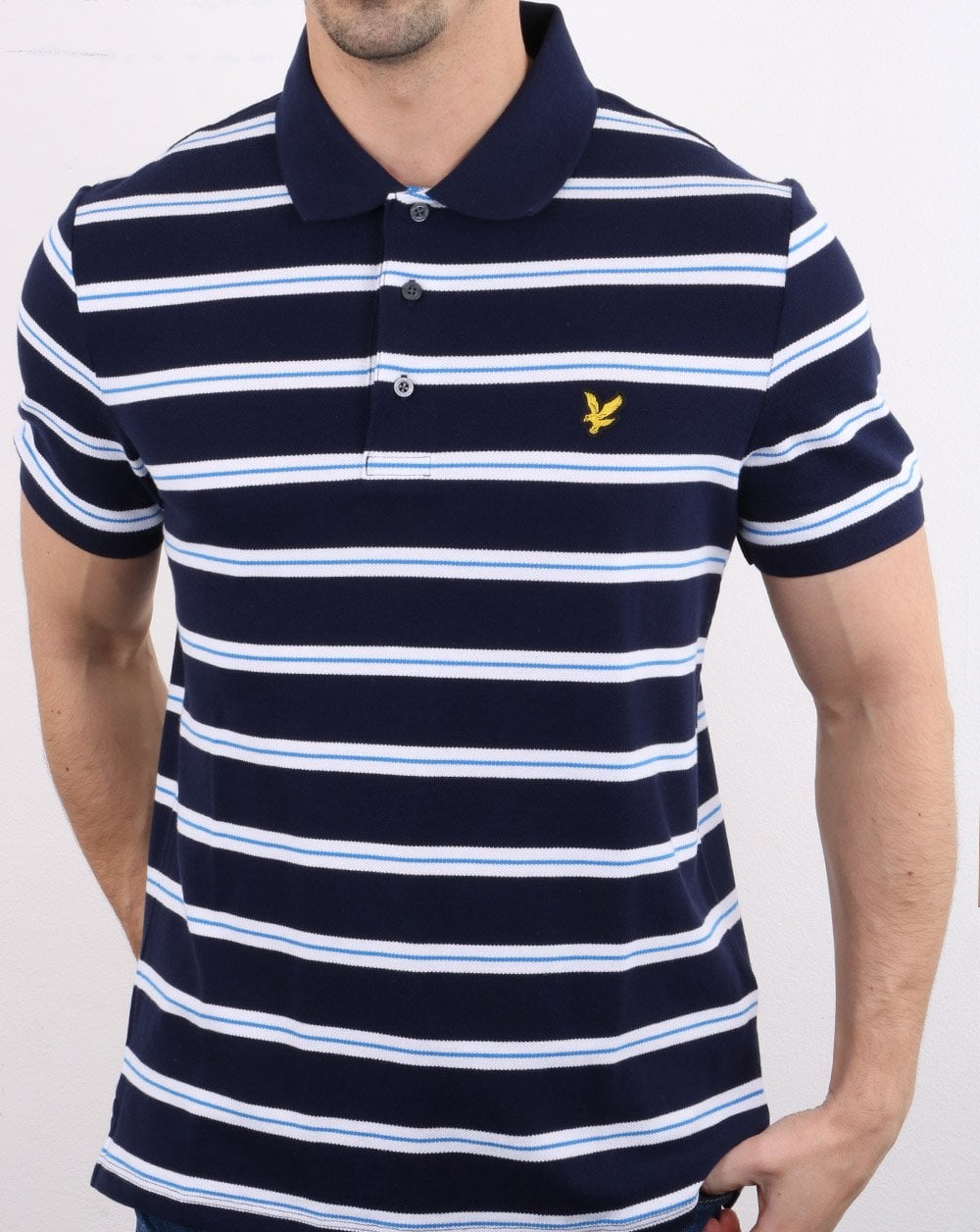 Lyle And Scott Wide Double Stripe Polo Navy
