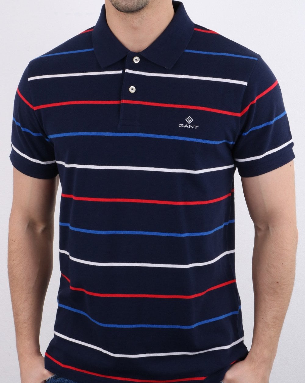Gant Breton Stripe Polo Shirt Navy Multi
