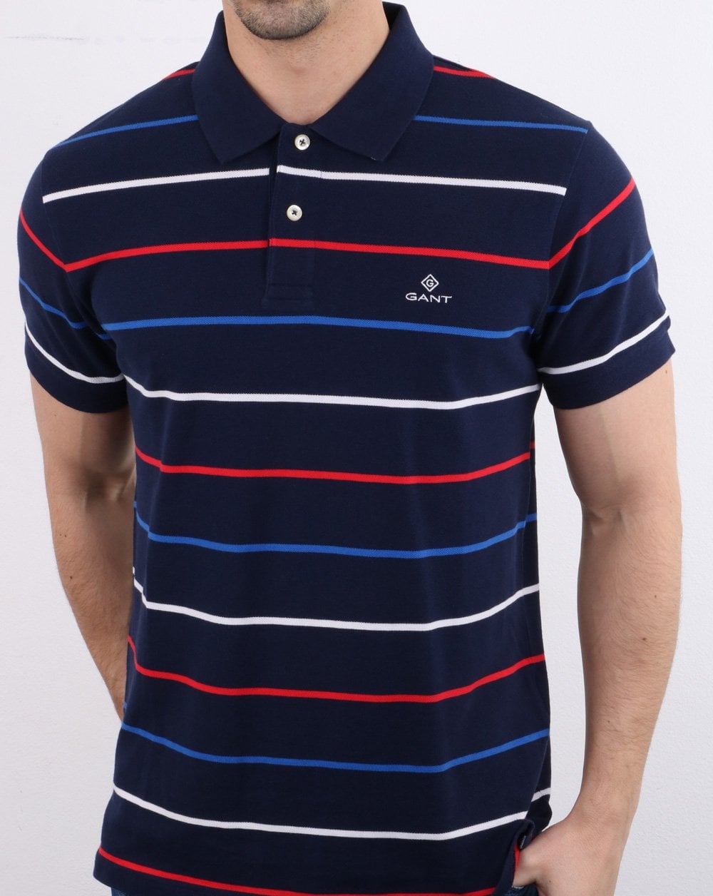 Gant Breton Stripe Polo Shirt Navy Multi