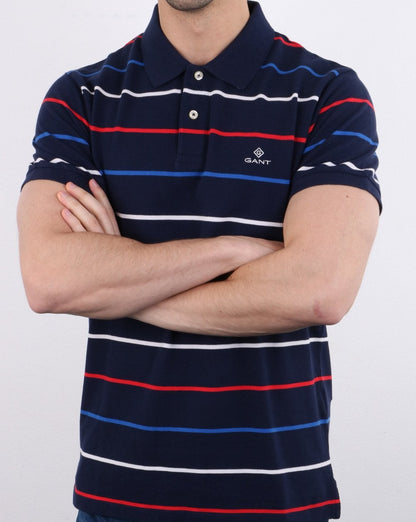 Gant Breton Stripe Polo Shirt Navy Multi