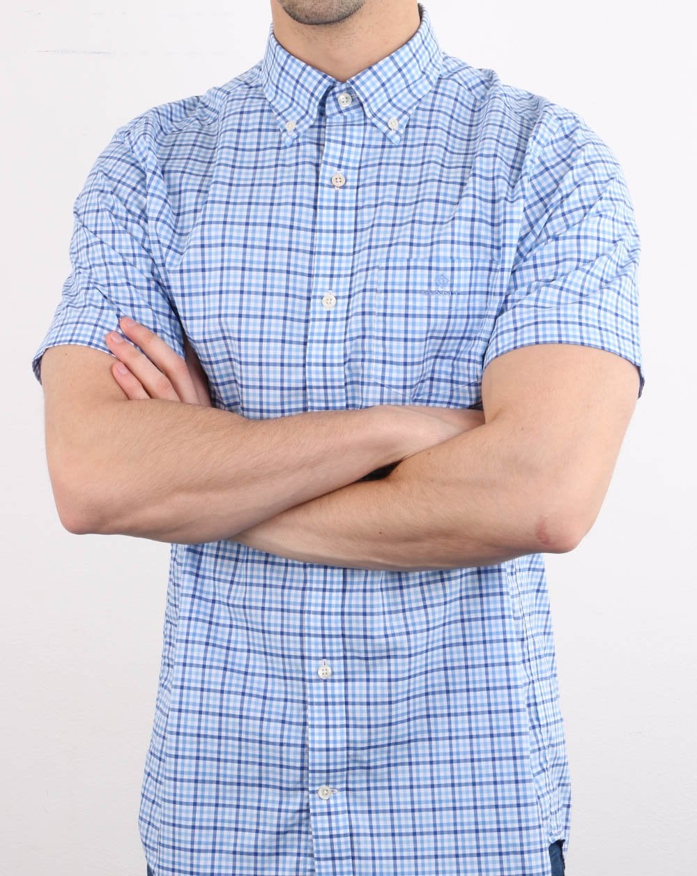 Gant Gingham Short Sleeve Shirt Pacific Blue
