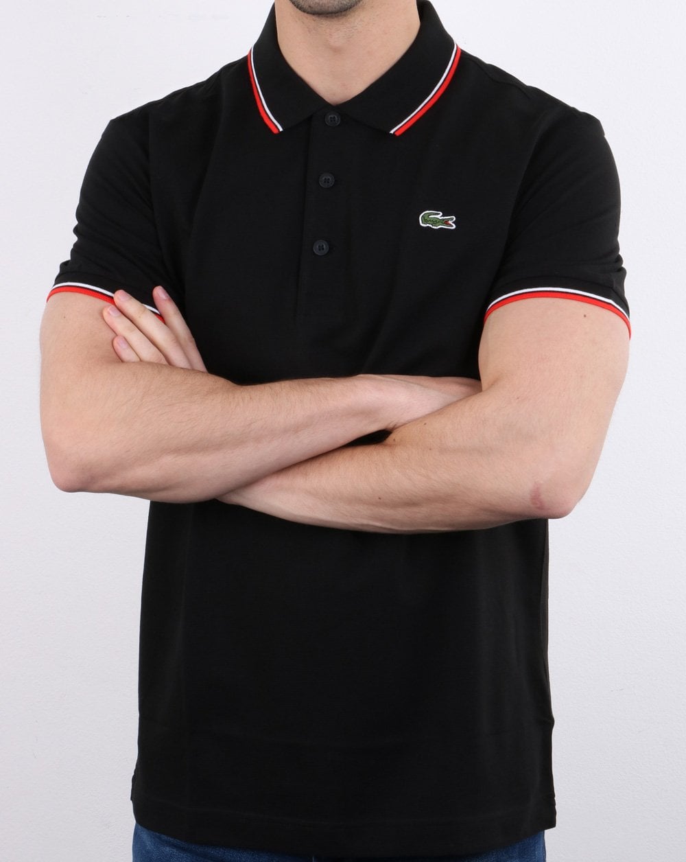 Lacoste Tipped Polo Shirt Black/Red