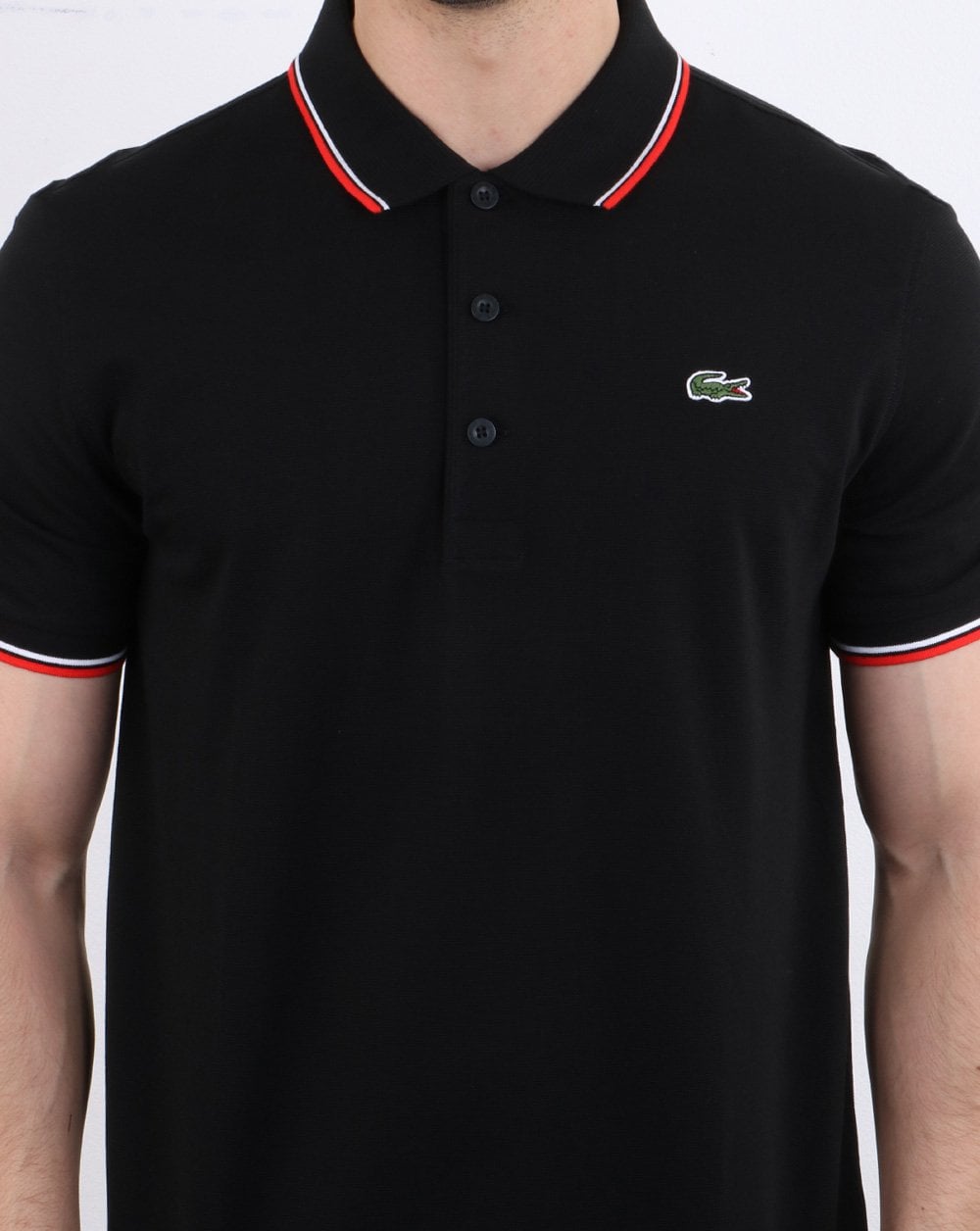 Lacoste Tipped Polo Shirt Black/Red