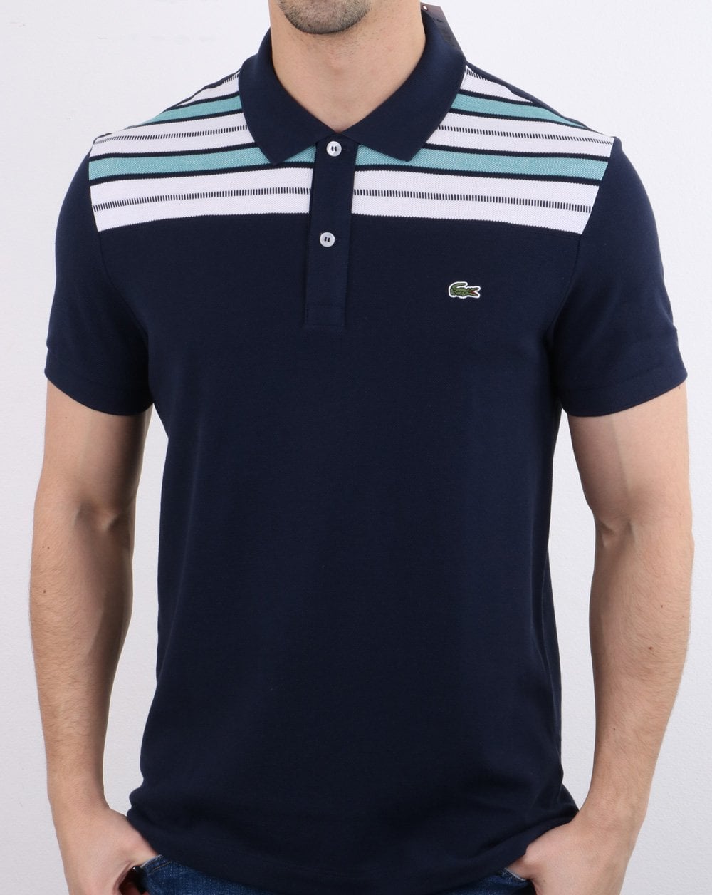 Lacoste Striped Polo Shirt Navy/White