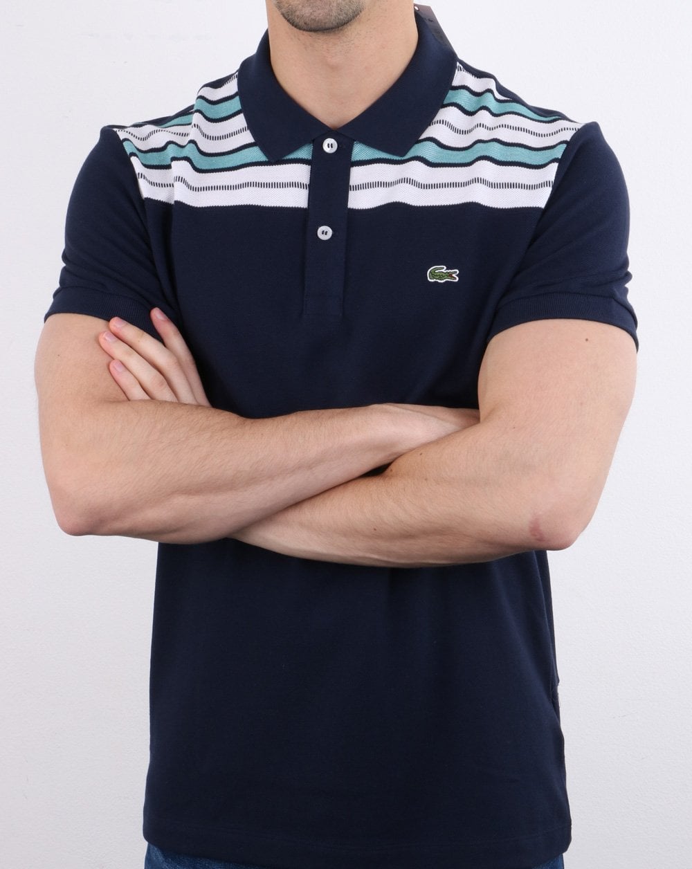 Lacoste Striped Polo Shirt Navy/White