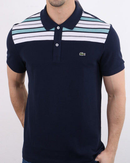 Lacoste Striped Polo Shirt Navy/White