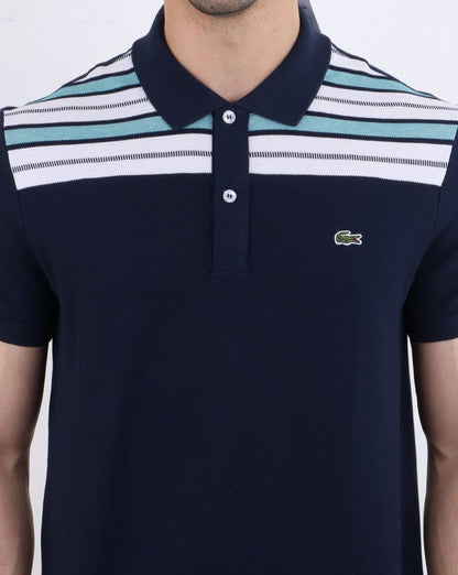 Lacoste Striped Polo Shirt Navy/White