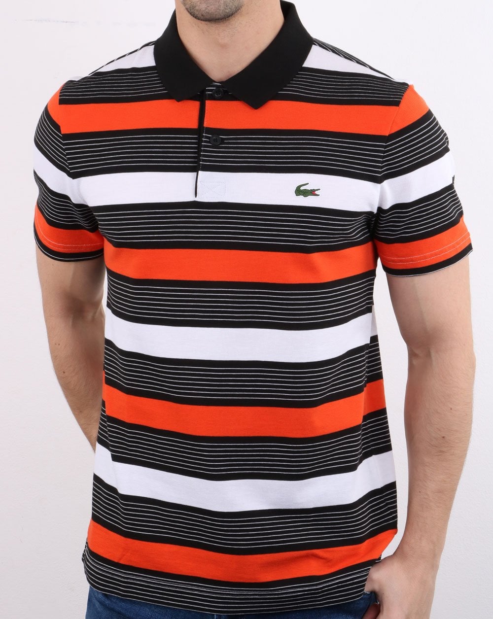 Lacoste Striped Polo Shirt Black/white