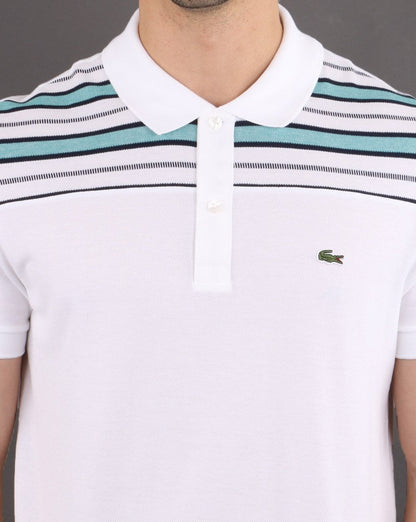 Lacoste Striped Polo Shirt White/Navy