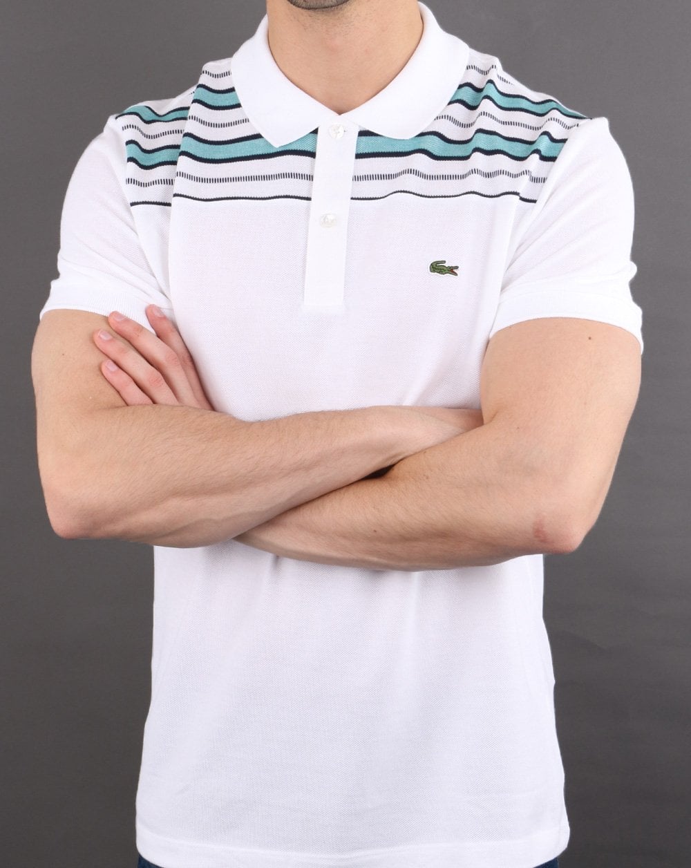 Lacoste Striped Polo Shirt White/Navy