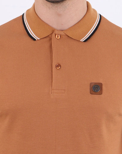 Trojan Tipped Pique Polo Shirt Tan