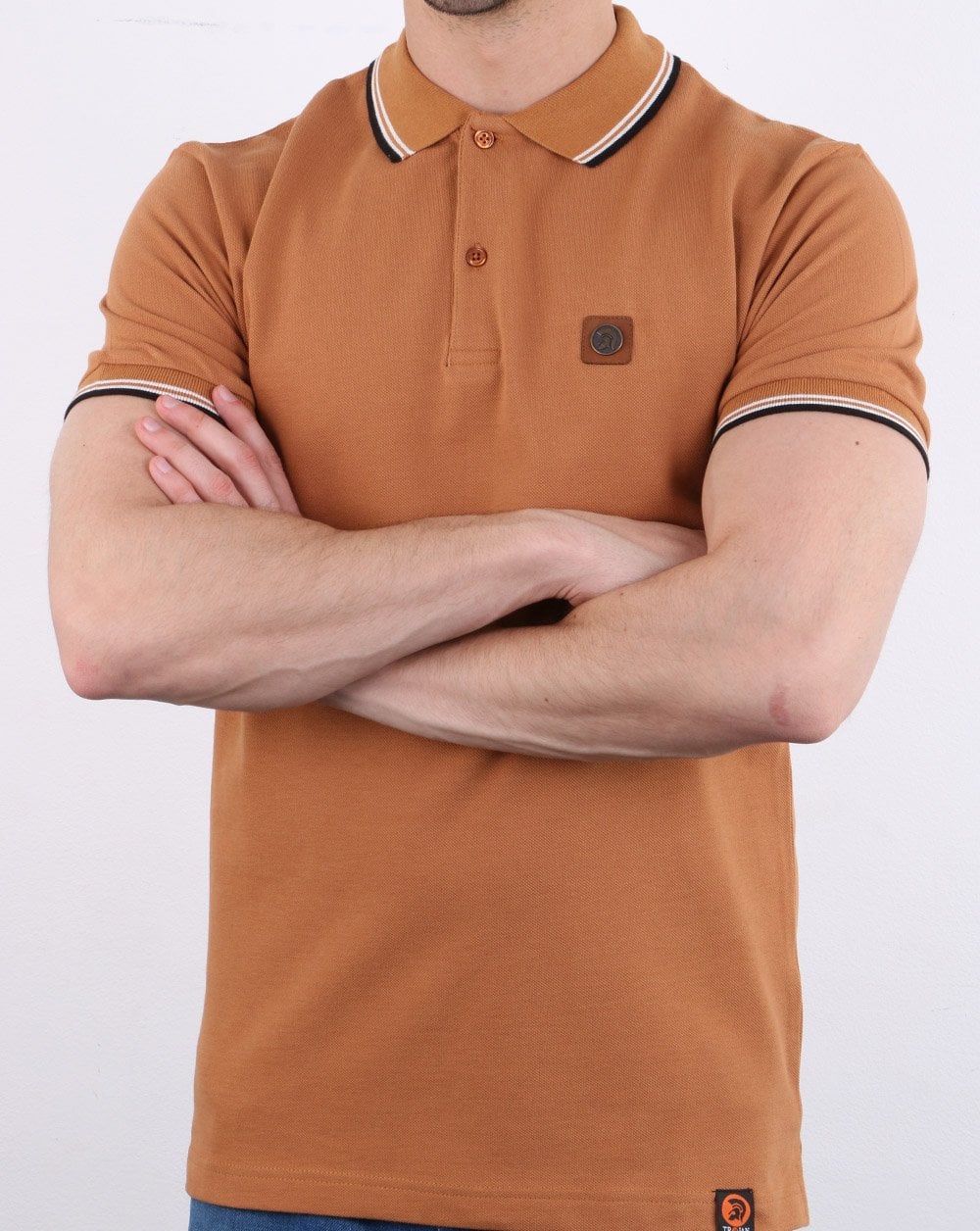 Trojan Tipped Pique Polo Shirt Tan