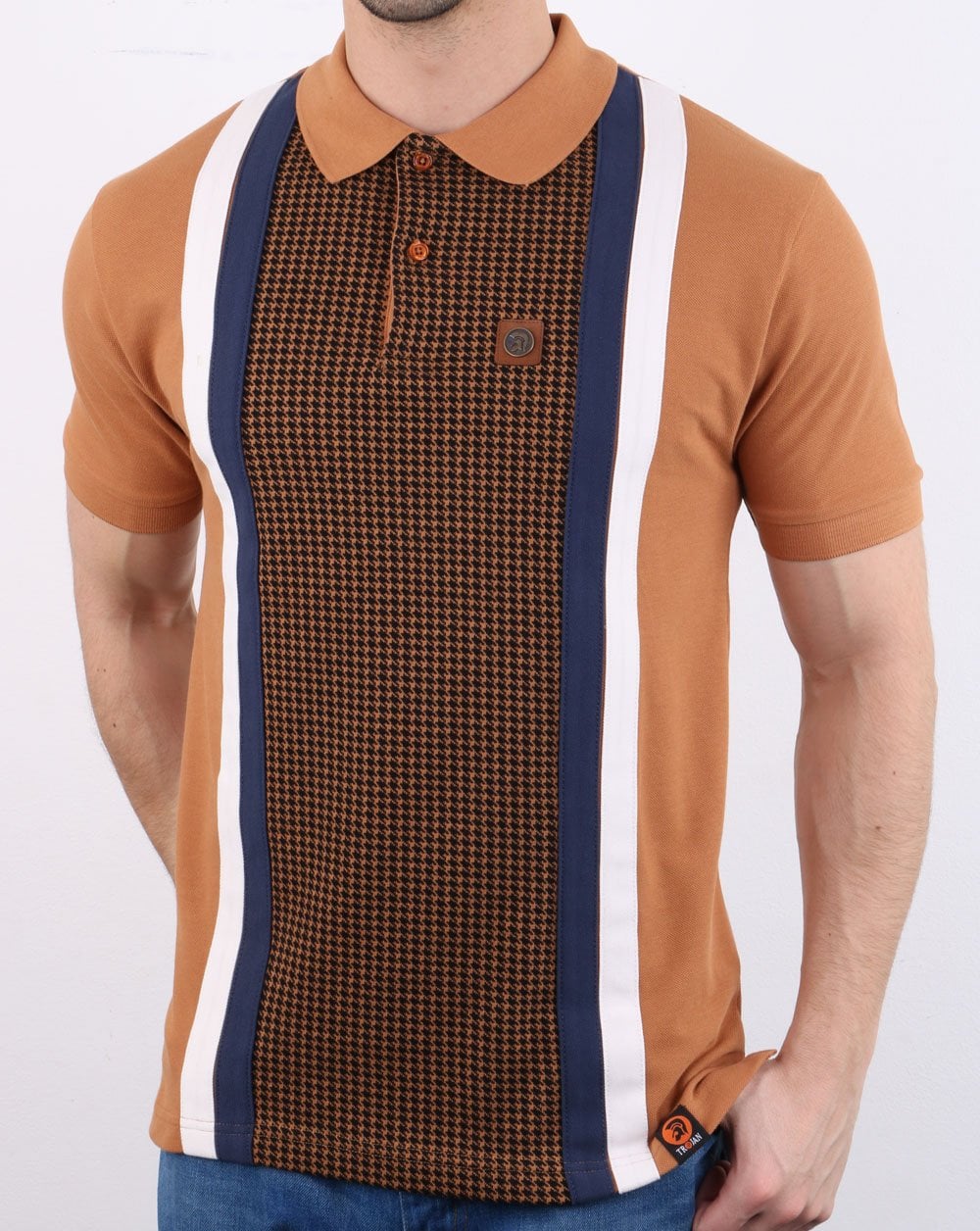 Trojan Houndstooth Polo Shirt Tan