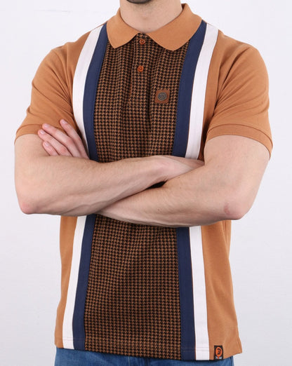 Trojan Houndstooth Polo Shirt Tan