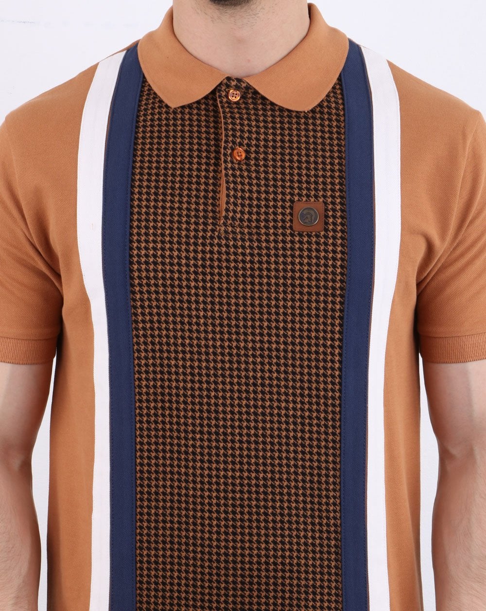 Trojan Houndstooth Polo Shirt Tan