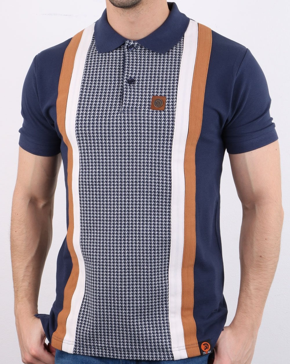 Trojan Houndstooth Polo Shirt Navy