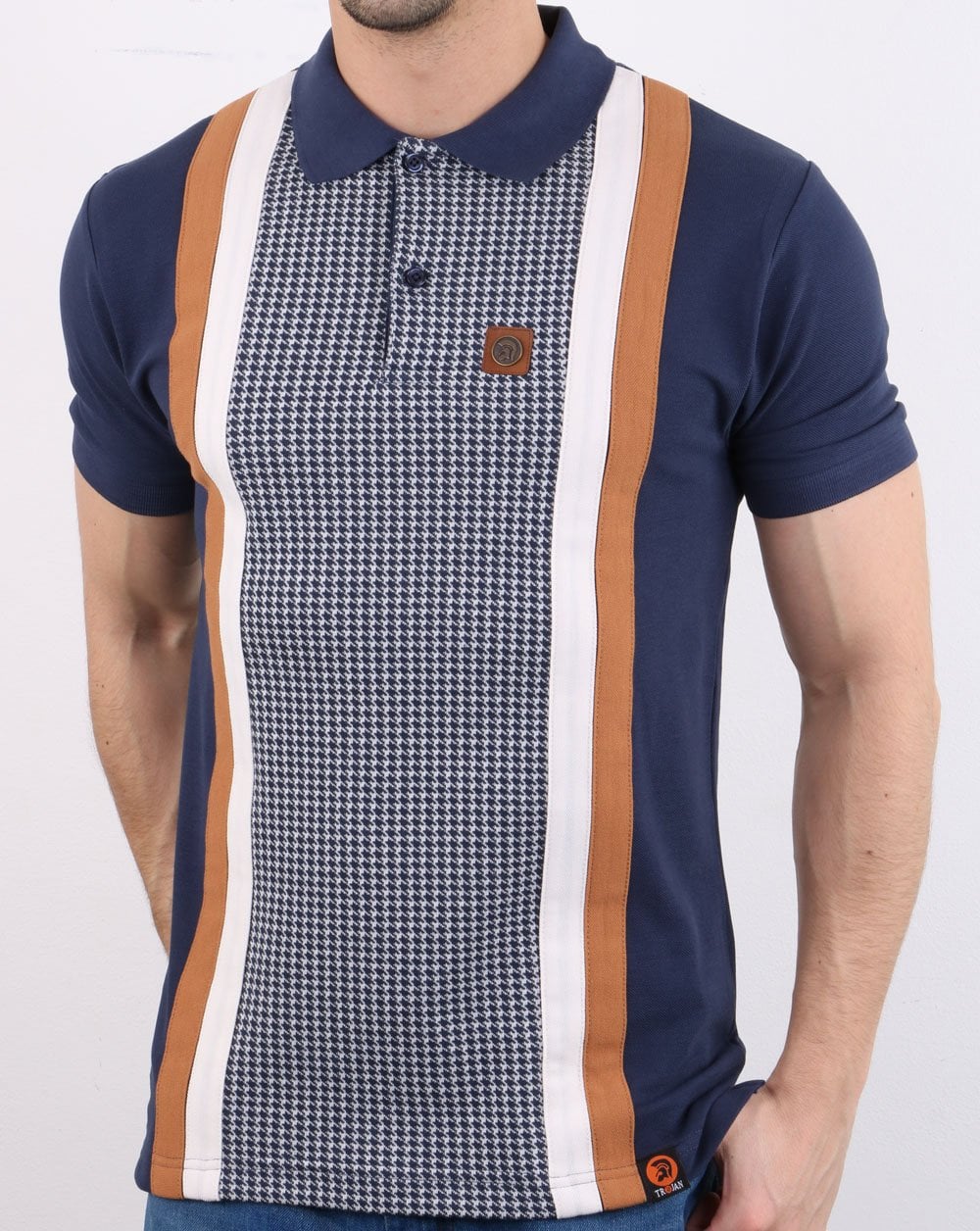 Trojan Houndstooth Polo Shirt Navy