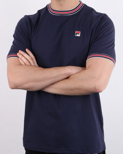 Fila Vintage Retro Ringer T Shirt Navy