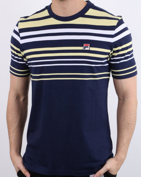 Fila Vintage Business T Shirt Navy/White/Yellow