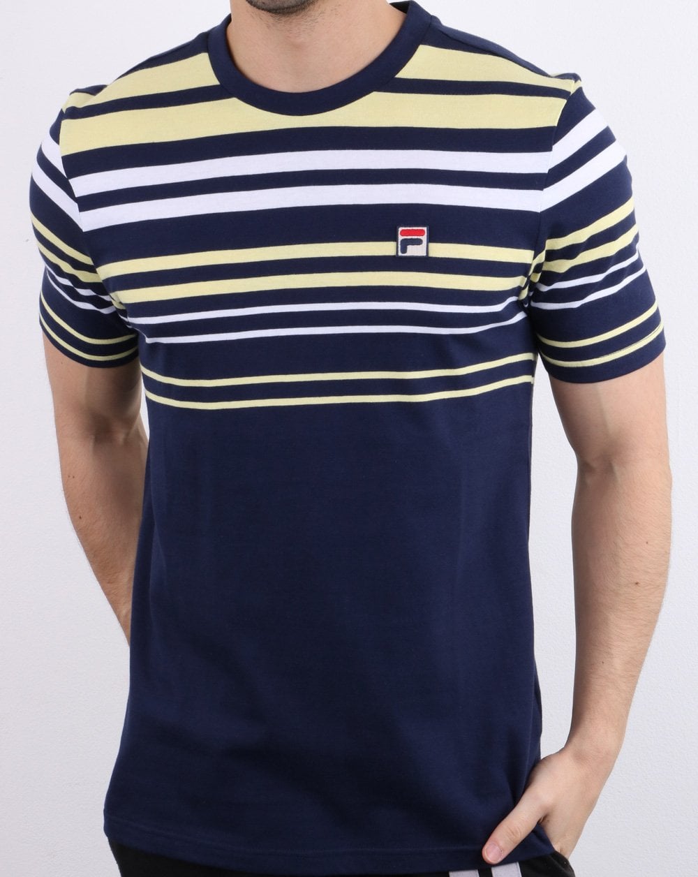 Fila Vintage Business T Shirt Navy/White/Yellow