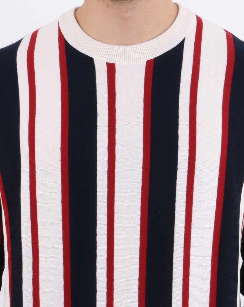 Ben Sherman Knitted Mod Stripe Crew Ivory