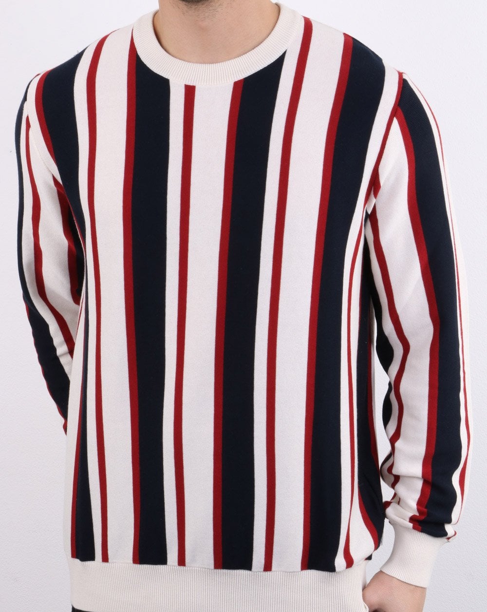 Ben Sherman Knitted Mod Stripe Crew Ivory