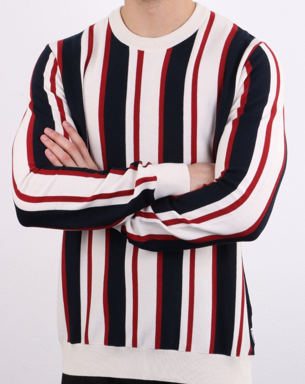 Ben Sherman Knitted Mod Stripe Crew Ivory