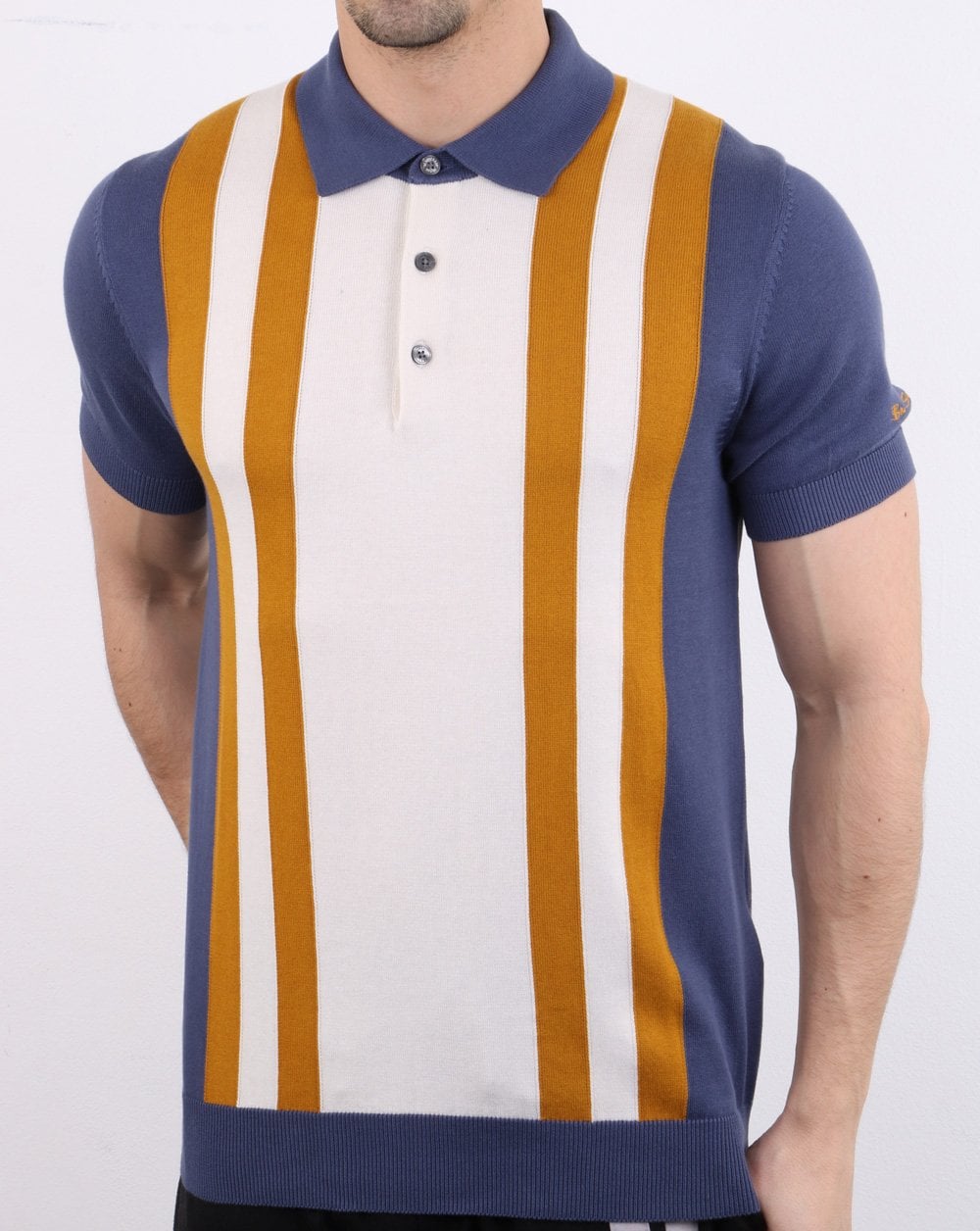 Ben Sherman Mod Stripe Knit Polo Shirt Light Indigo