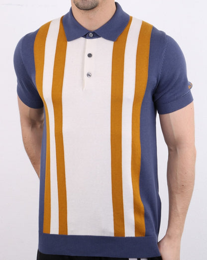 Ben Sherman Mod Stripe Knit Polo Shirt Light Indigo