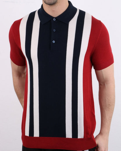 Ben Sherman Mod Stripe Knit Polo Shirt Red