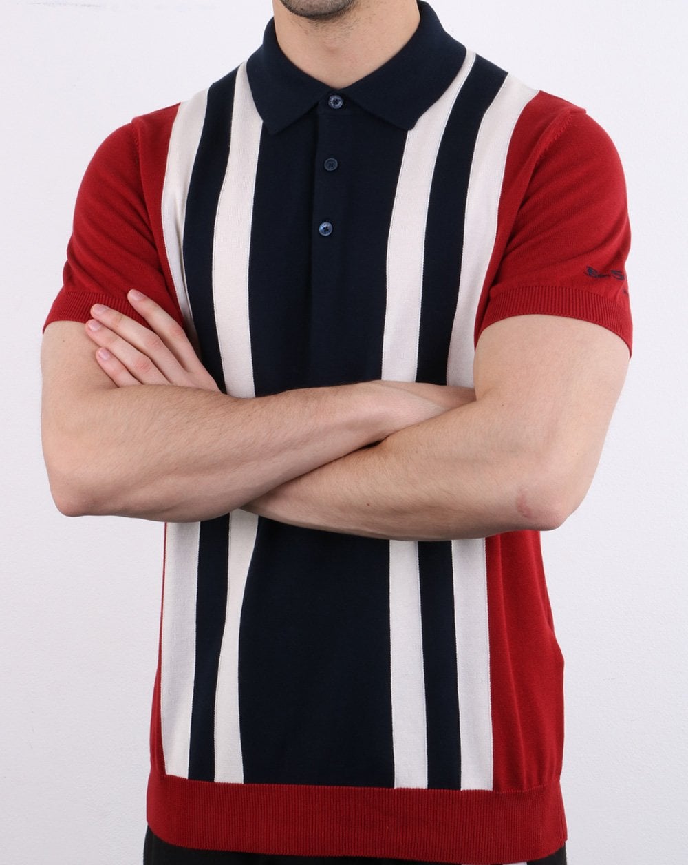 Ben Sherman Mod Stripe Knit Polo Shirt Red