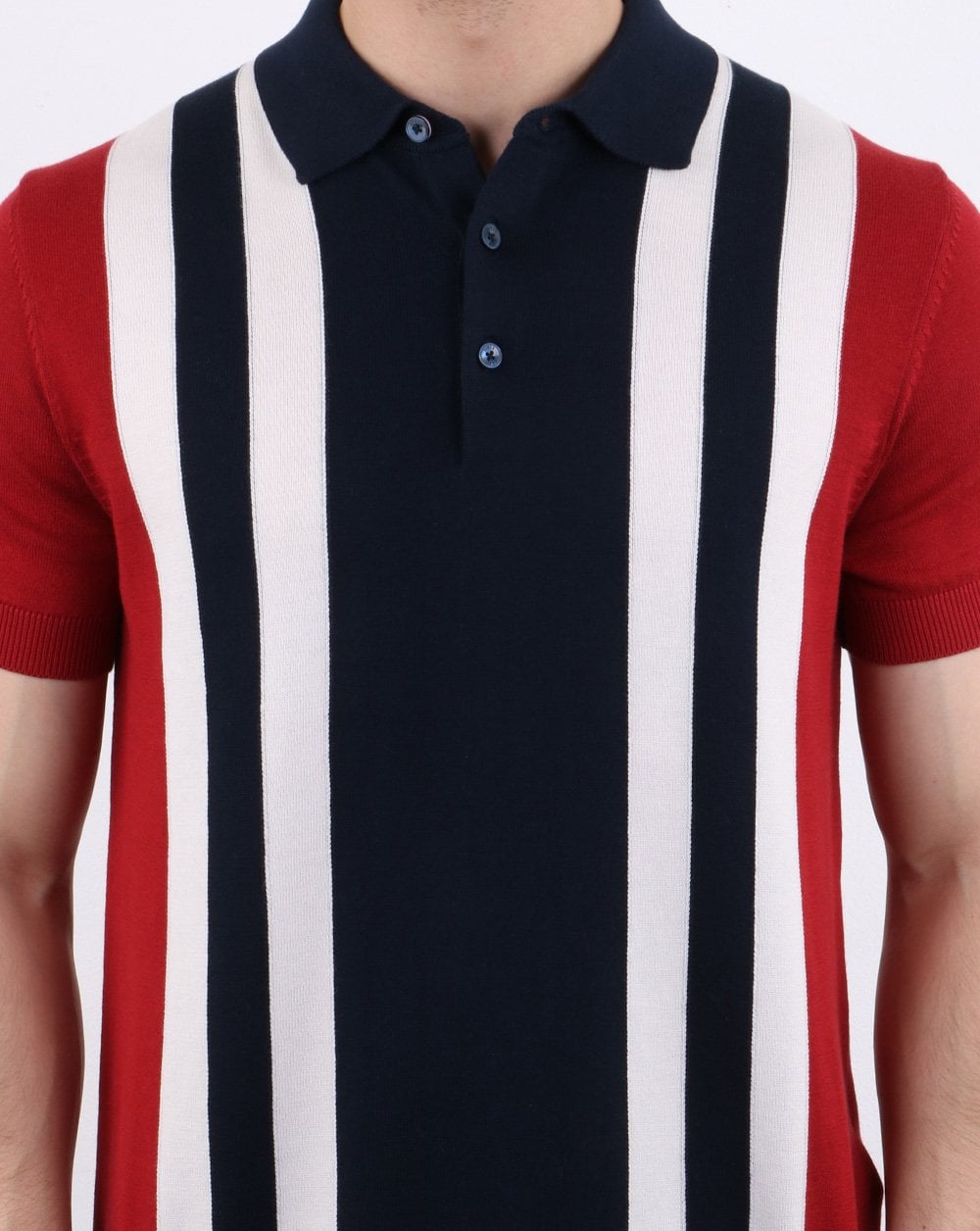 Ben Sherman Mod Stripe Knit Polo Shirt Red
