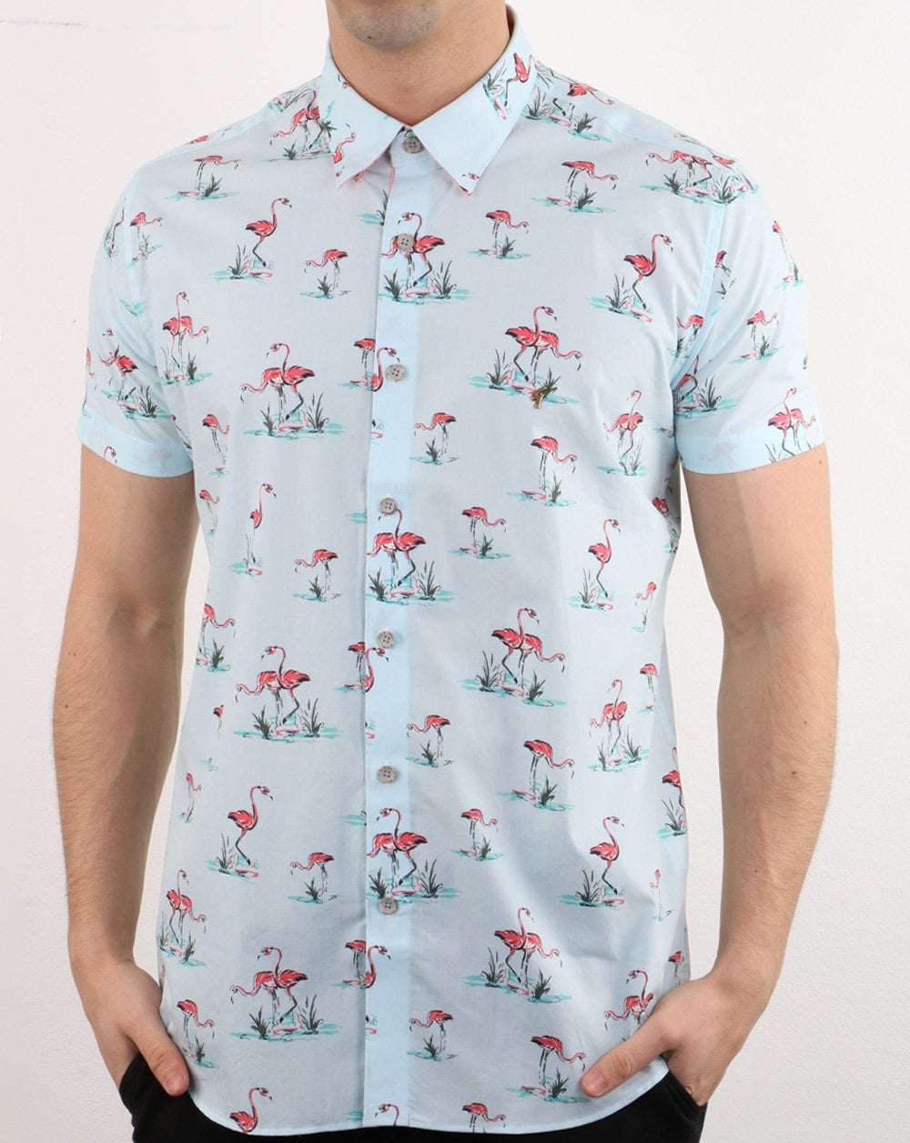 Gabicci Vintage Flamingo Shirt Sky Blue