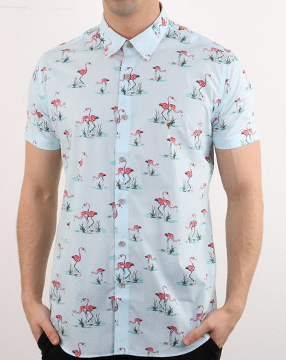 Gabicci Vintage Flamingo Shirt Sky Blue