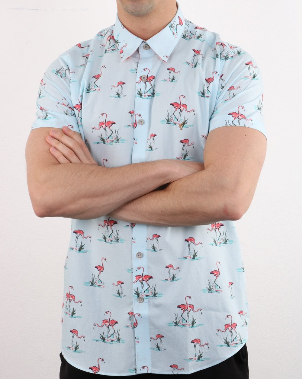 Gabicci Vintage Flamingo Shirt Sky Blue