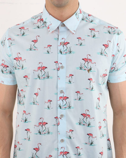Gabicci Vintage Flamingo Shirt Sky Blue