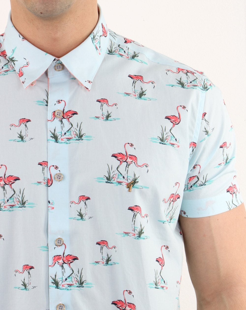 Gabicci Vintage Flamingo Shirt Sky Blue