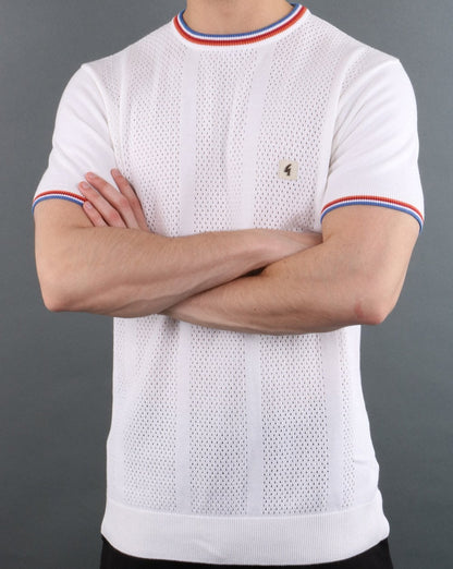 Gabicci Vintage knitted retro T-Shirt White