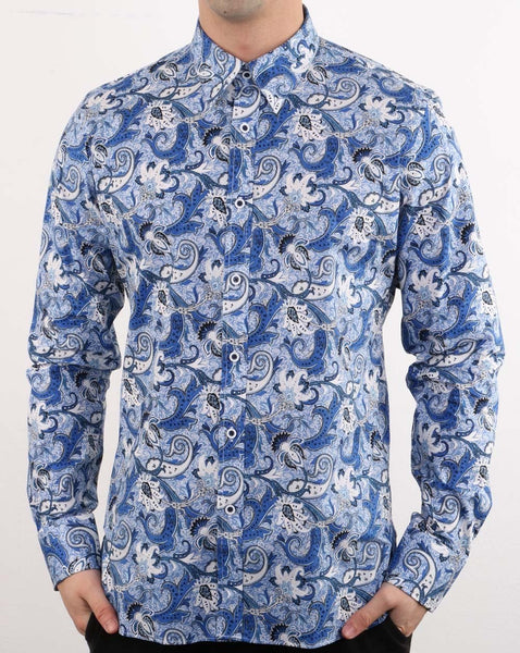 Gabicci Vintage Slick Shirt Blue Paisley