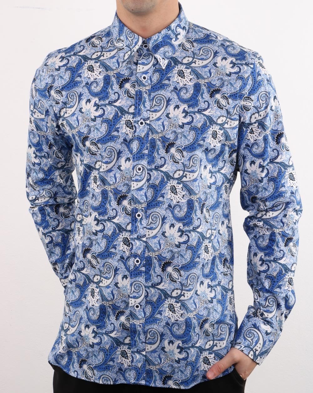 Gabicci Vintage Slick Shirt Blue Paisley