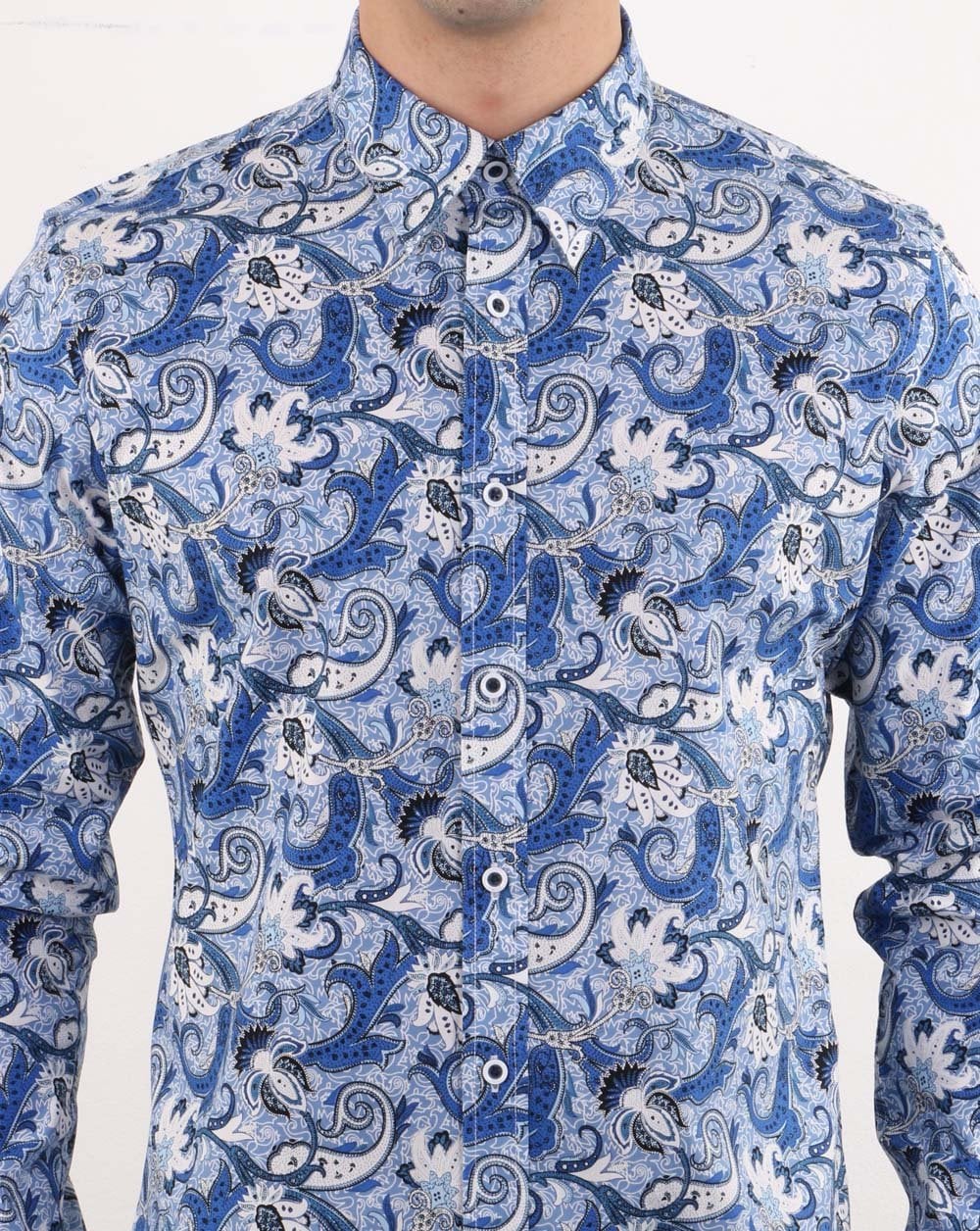 Gabicci Vintage Slick Shirt Blue Paisley