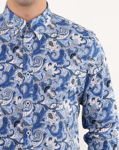 Gabicci Vintage Slick Shirt Blue Paisley